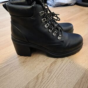 No Boundaries Black Lace-Up Chunky Heel Ankle Booties